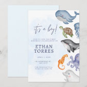 Cute under the Zee Baby shower Invitation Kaart (Voorkant / Achterkant)