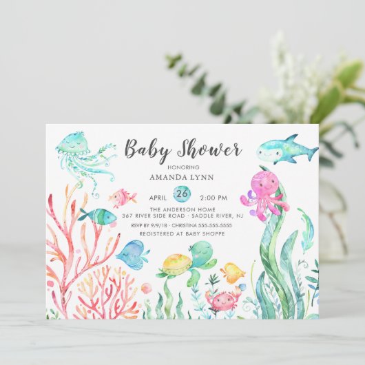 Cute under the Zee Baby shower Invitation Kaart (Staand voorkant)