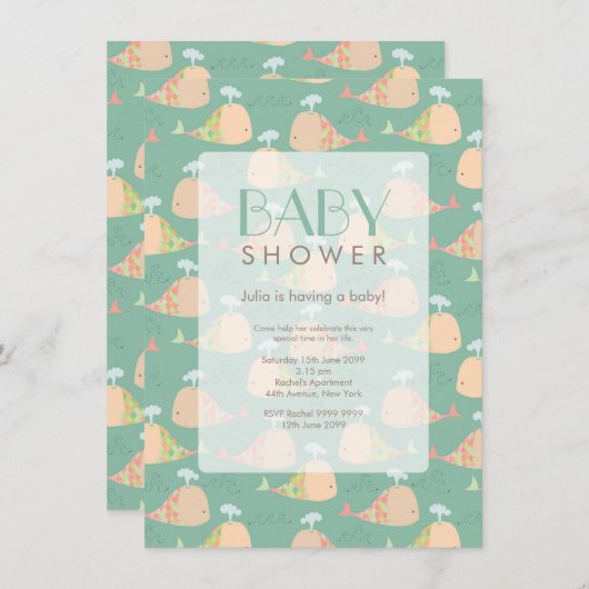 Cute under the Zee Baby shower Invite Kaart (Voorkant / Achterkant)