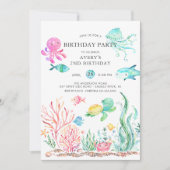 Cute under the Zee Birthday Invitation Kaart (Voorkant)