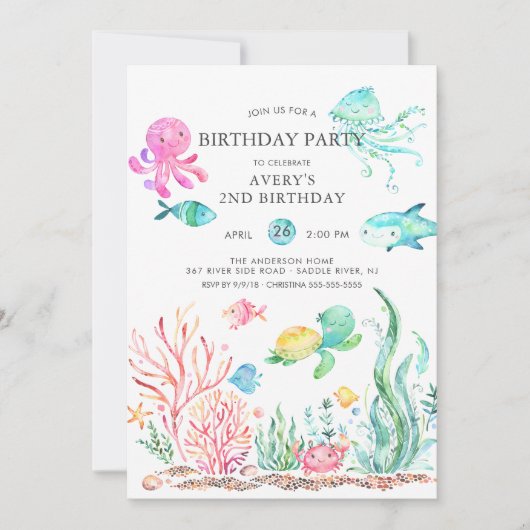 Cute under the Zee Birthday Invitation Kaart (Voorkant)