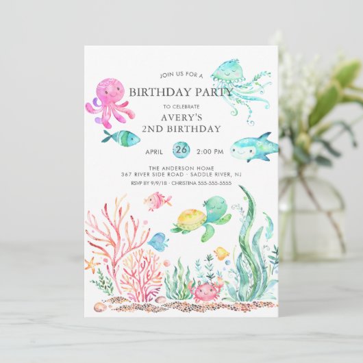 Cute under the Zee Birthday Invitation Kaart (Staand voorkant)
