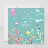 Cute under the Zee Birthday Invitation Kaart (Voorkant)