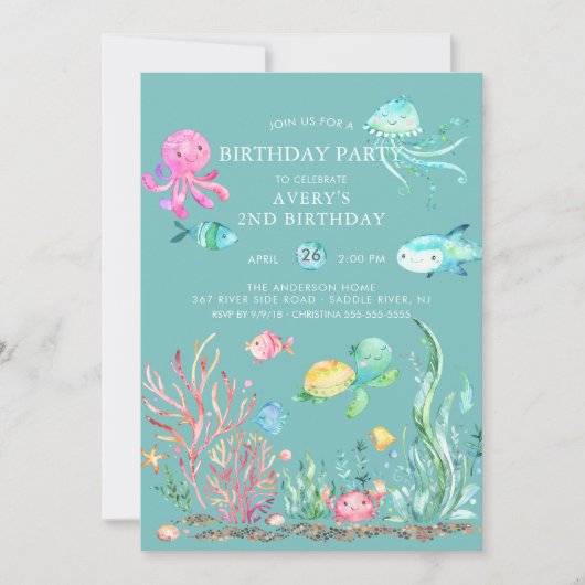 Cute under the Zee Birthday Invitation Kaart (Voorkant)