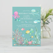 Cute under the Zee Birthday Invitation Kaart (Staand voorkant)