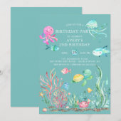 Cute under the Zee Birthday Invitation Kaart (Voorkant / Achterkant)