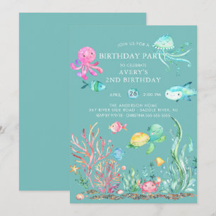 Cute under the Zee Birthday Invitation Kaart