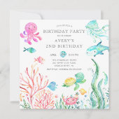 Cute under the Zee Birthday Invitation Kaart (Voorkant)