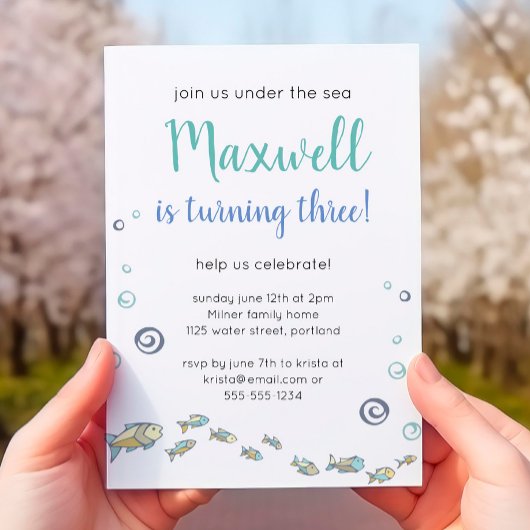 Cute under the Zee, driedaagse verjaardag Kaart