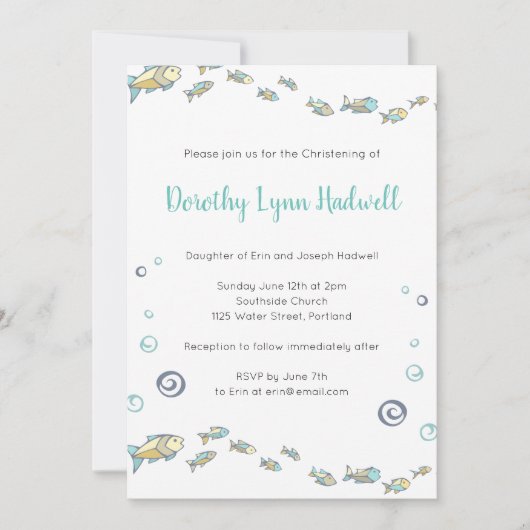 Cute under the Zee Fish Baptism Christening Kaart (Voorkant)