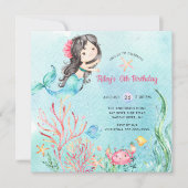 Cute under the Zee Mermaid Birthday Invitation Kaart (Voorkant)