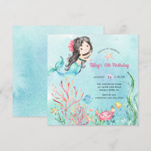 Cute under the Zee Mermaid Birthday Invitation Kaart