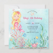 Cute under the Zee Mermaid Birthday Invitation Kaart (Voorkant)
