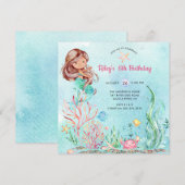Cute under the Zee Mermaid Birthday Invitation Kaart (Voorkant / Achterkant)