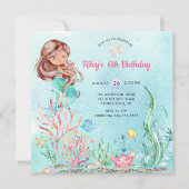 Cute under the Zee Mermaid Birthday Invitation Kaart (Voorkant)