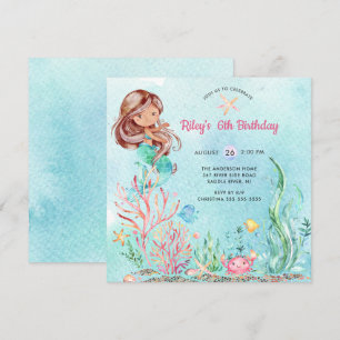Cute under the Zee Mermaid Birthday Invitation Kaart