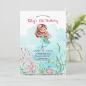 Cute under the Zee Mermaid Birthday Invitation Kaart (Staand voorkant)