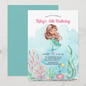 Cute under the Zee Mermaid Birthday Invitation Kaart (Voorkant / Achterkant)
