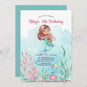 Cute under the Zee Mermaid Birthday Invitation Kaart
