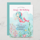 Cute under the Zee Mermaid Birthday Invitation Kaart (Voorkant / Achterkant)