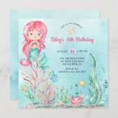 Cute under the Zee Mermaid Birthday Invitation Kaart (Voorkant / Achterkant)
