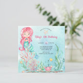 Cute under the Zee Mermaid Birthday Invitation Kaart (Staand voorkant)
