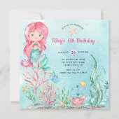Cute under the Zee Mermaid Birthday Invitation Kaart (Voorkant)