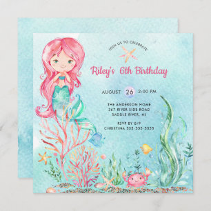Cute under the Zee Mermaid Birthday Invitation Kaart