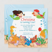 Cute under the Zee Mermaid Birthday Invitation Kaart (Voorkant / Achterkant)