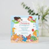 Cute under the Zee Mermaid Birthday Invitation Kaart (Staand voorkant)