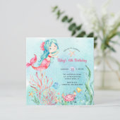 Cute under the Zee Mermaid Birthday Invitation Kaart (Staand voorkant)