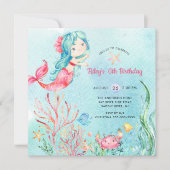 Cute under the Zee Mermaid Birthday Invitation Kaart (Voorkant)