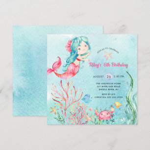 Cute under the Zee Mermaid Birthday Invitation Kaart