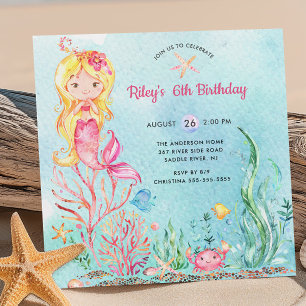 Cute under the Zee Mermaid Birthday Invitation Kaart