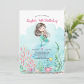 Cute under the Zee Mermaid Birthday Invitation Kaart (Staand voorkant)