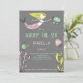 Cute under the Zee Mermaid Birthday Invitation Kaart (Staand voorkant)