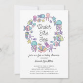Cute under the Zee Ocean Baby shower Invitation Kaart (Voorkant)