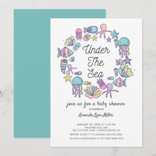 Cute under the Zee Ocean Baby shower Invitation Kaart