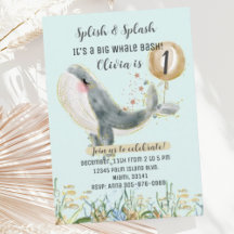 Cute under the Zee Whale 1st Birthday Invitation