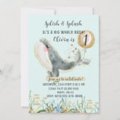 Cute under the Zee Whale 1st Birthday Invitation Kaart (Voorkant)