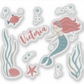 Cute Under Water Thema Zeemeermin Aanpasbare Naam Sticker (Voorkant)