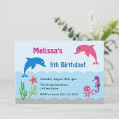 Cute under Zee Dolphin Birthday Party Invite Kaart (Staand voorkant)