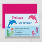 Cute under Zee Dolphin Birthday Party Invite Kaart (Voorkant / Achterkant)