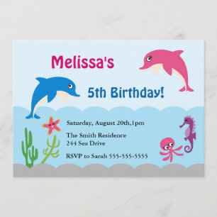 Cute under Zee Dolphin Birthday Party Invite Kaart