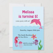 Cute under Zee Dolphin Birthday Party Invite Kaart (Voorkant)