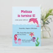 Cute under Zee Dolphin Birthday Party Invite Kaart (Staand voorkant)