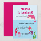 Cute under Zee Dolphin Birthday Party Invite Kaart (Voorkant / Achterkant)