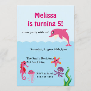 Cute under Zee Dolphin Birthday Party Invite Kaart