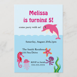 Cute under Zee Dolphin Birthday Party Invite Kaart