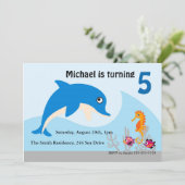 Cute under Zee Dolphin Birthday Party Invite Kaart (Staand voorkant)